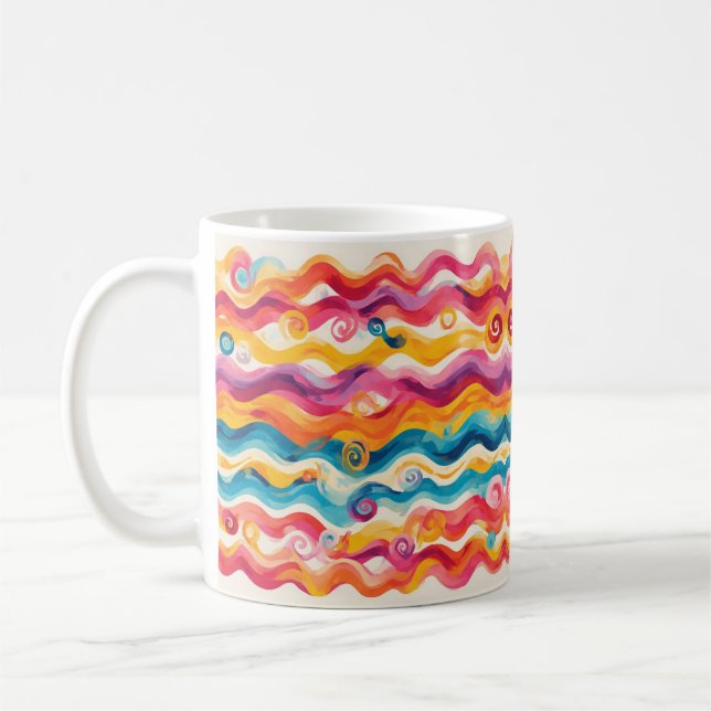 Caneca De Café Onda Abstrata Colorida (Esquerda)