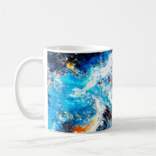 Caneca De Café Onda de mar azul. Placas artísticas de tintas bril