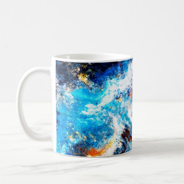 Caneca De Café Onda de mar azul. Placas artísticas de tintas bril (Esquerda)