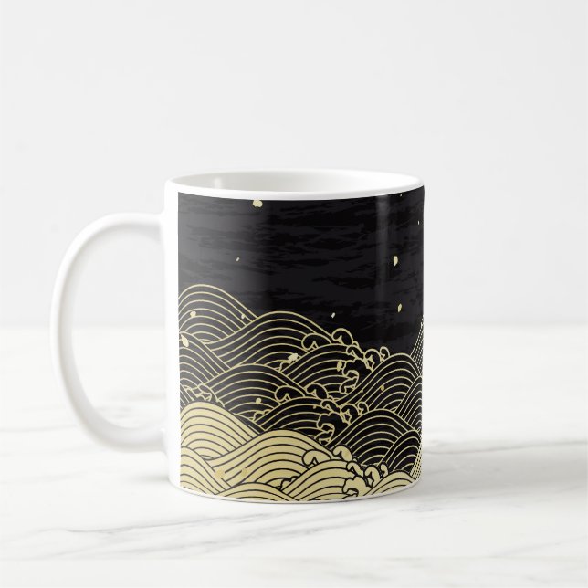 Caneca De Café onda de ouro, textura em papel. (Esquerda)