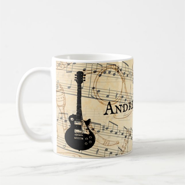 Caneca De Café Onda de som personalizada de violão rolo e rolo (Esquerda)
