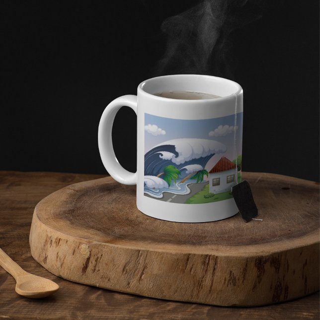 Caneca De Café Onda de Tsunami Atingindo Estrada Costeira Tempest (Criador carregado)