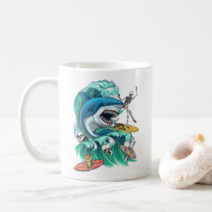 Caneca De Café Onda de tubarões