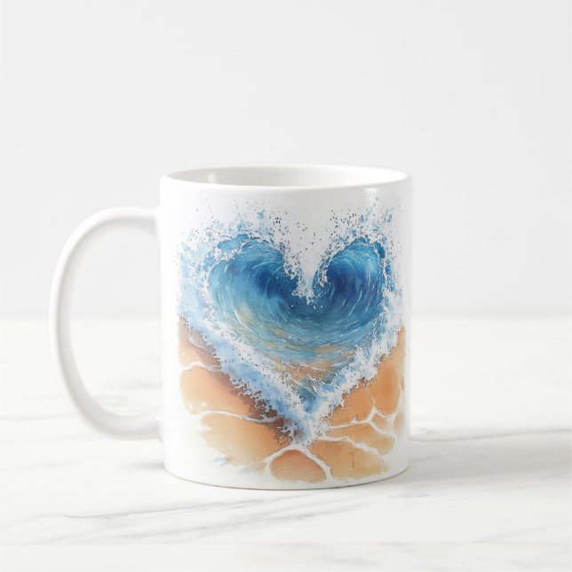 Caneca De Café Onda do Coração em uma Praia (Esquerda)
