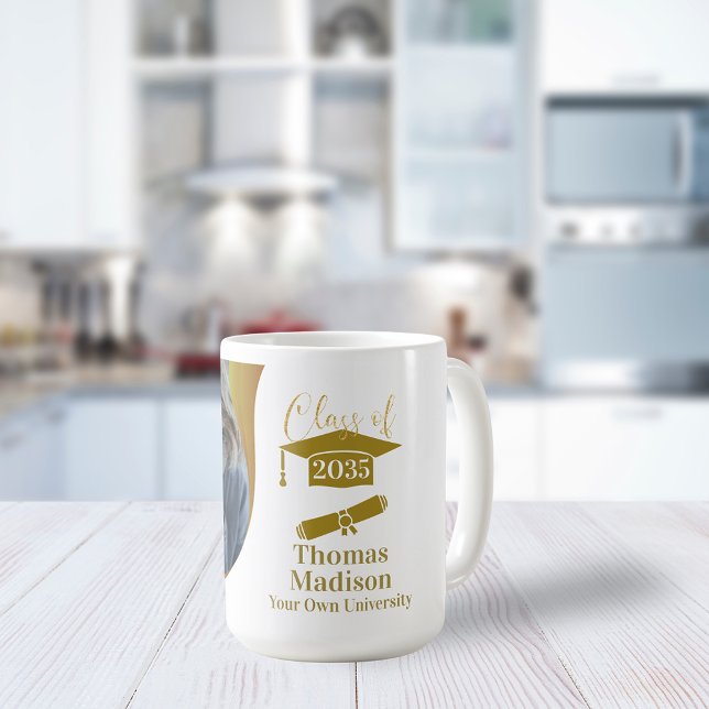 Caneca De Café Onda Dourada Branca de Graduação Moderna (Criador carregado)