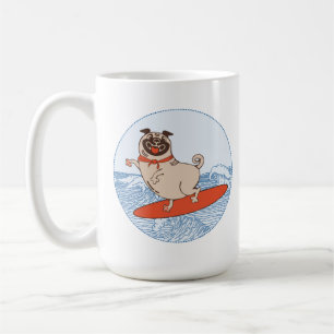 Caneca De Café Onda montando cachorro feliz na prancha de surfboa