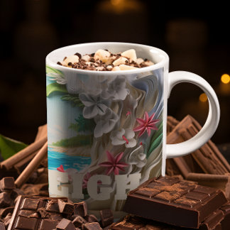 Caneca De Café Onda Personalizada para o Oceano 3D olha para a Fl