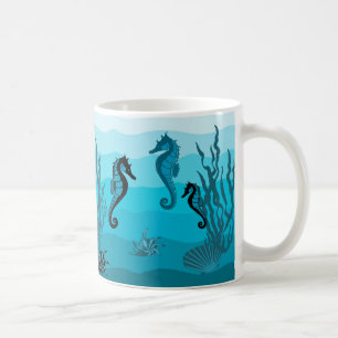 Caneca De Café Ondas, Aqua, impressão azul oceânico, conchas de c