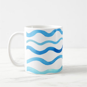 Caneca De Café Ondas De Aquarela: Turquesa Azul Sem Vista.