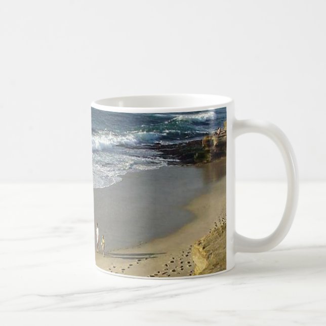Caneca De Café Ondas de areia da praia do oceano da angra de La (Direita)