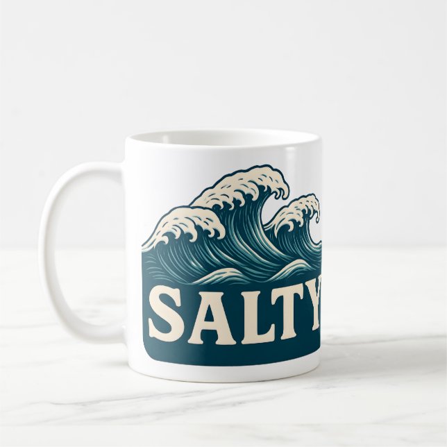 Caneca De Café Ondas de Praia Surf Azul Turquesa Salgado Náutico  (Esquerda)