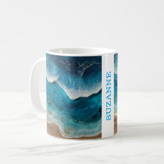 Caneca De Café Ondas de Resina Azul Olhar Praia