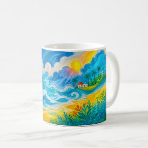 Caneca De Café Ondas de tempestade batendo perto da casa de praia
