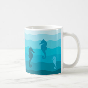 Caneca De Café Ondas do Aqua, impressão azul de oceano, cavalo de