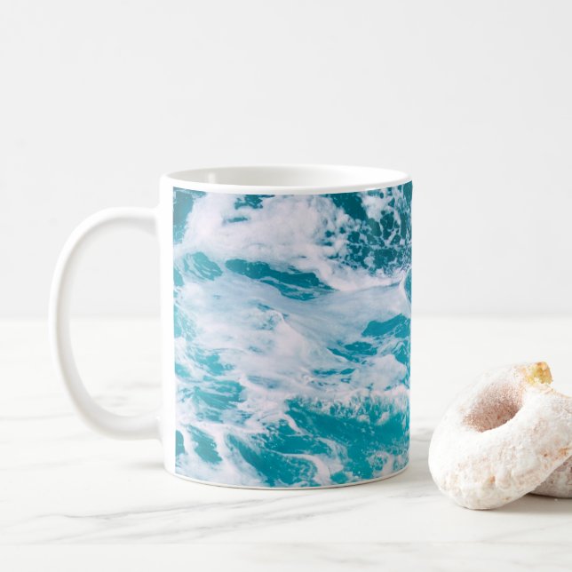 Caneca De Café Ondas do Oceano Azul (Com Donut)