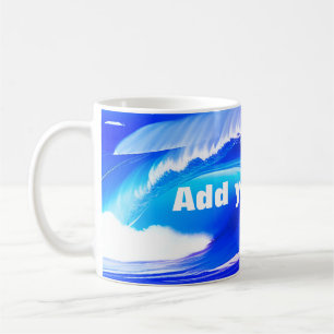 Caneca De Café Ondas do oceano azul adiciona seu texto água rosa