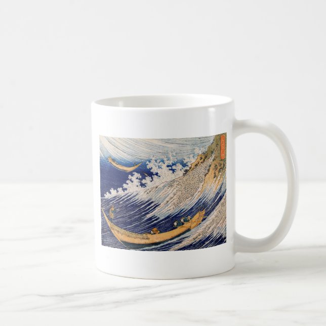 Caneca De Café Ondas do Oceano de Hokusai Barcos no Mar (Direita)