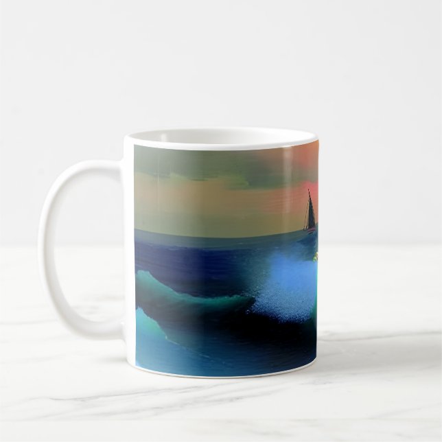 Caneca De Café Ondas Dramáticas do Oceano e Reflexão do Sol (Esquerda)