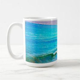 Caneca De Café Ondas em Aquarela 