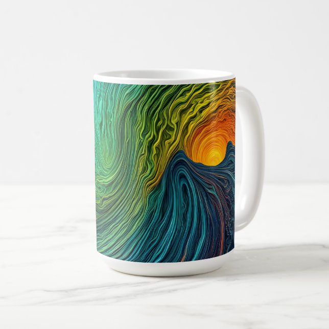 Caneca De Café Ondas Fractais de Abstrato de "Desaparecimento do  (Frente Esquerda)