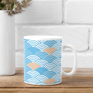 Caneca De Café Ondas Modernas Japonesas Seigaiha & Sol Nascente