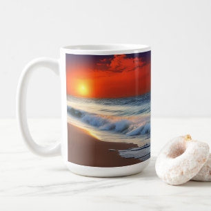 Caneca De Café Ondas oceânicas e pôr do sol no Chá arenoso