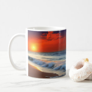 Caneca De Café Ondas oceânicas e pôr do sol no Chá arenoso