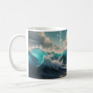 Caneca De Café Ondas Oceânicas Em Uma Praia