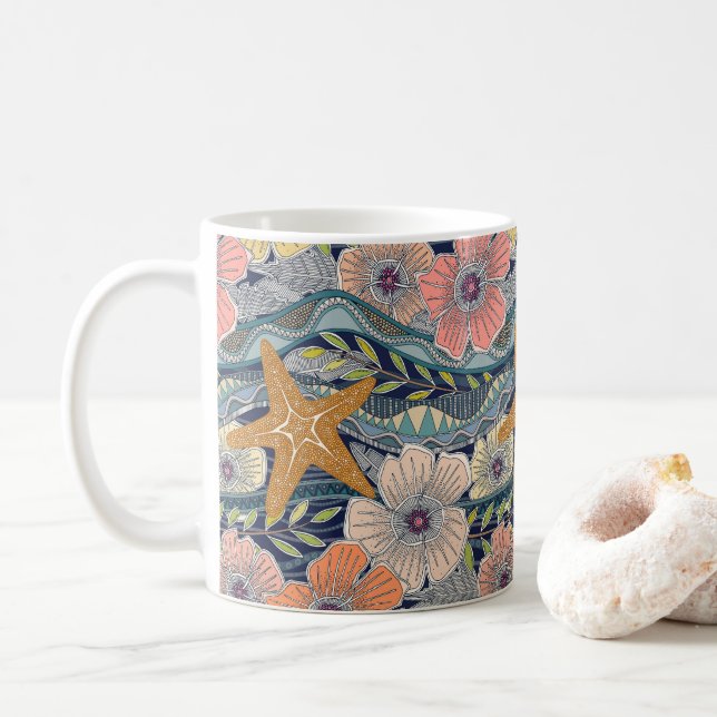 Caneca De Café ondas tropicais marinha (Com Donut)