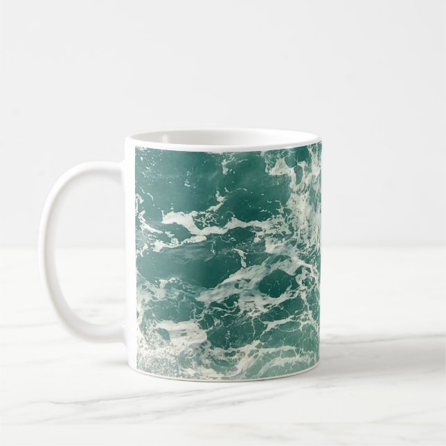 Caneca De Café Ondas Verdes Azuis (Esquerda)