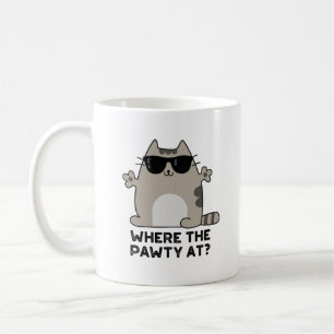Caneca De Café Onde A Paw-ty Na Festa Engraçada Gato Pun
