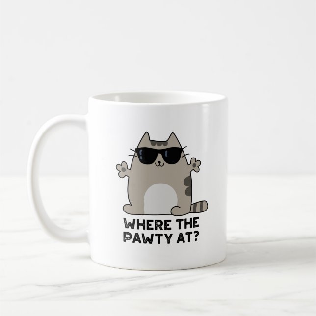 Caneca De Café Onde A Pawy Na Festa Engraçada Gato Pun (Esquerda)