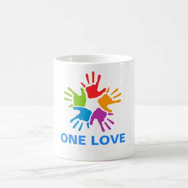 Caneca De Café One Love Rainbow Hands Classic Mug (Centro)