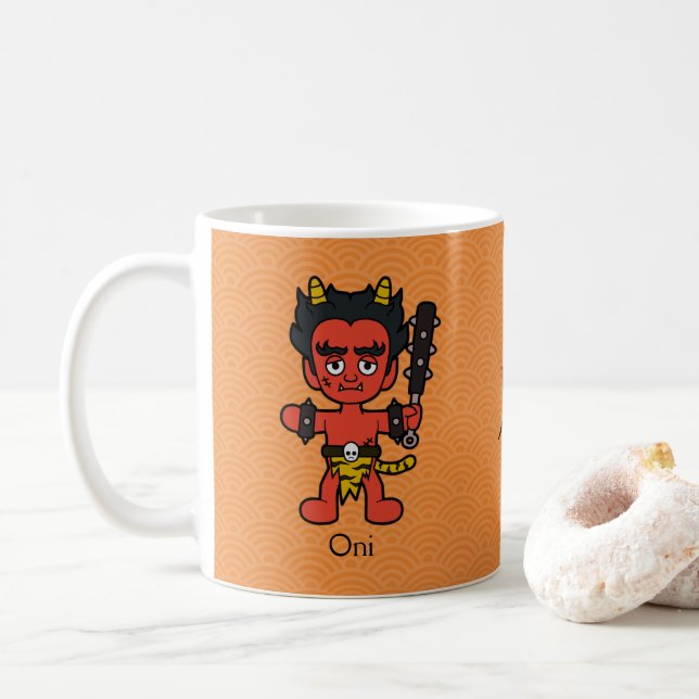 Caneca De Café Oni Japonês: Yokai de Desenho Animado (Com Donut)