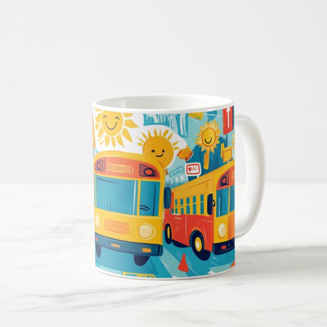 Caneca De Café ônibus escolar amarelo clássico cheio de crianças  (Frente Esquerda)