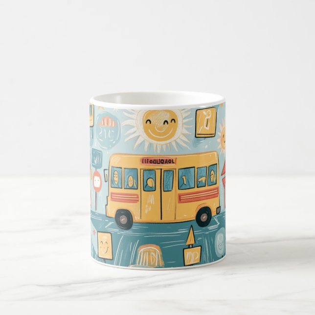 Caneca De Café ônibus escolar amarelo clássico cheio de crianças  (Centro)
