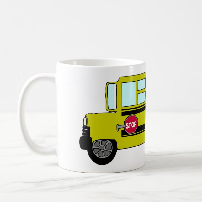 Caneca De Café Ônibus Escolar Amarelo com Placa de Parada (Esquerda)