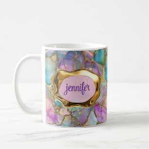 Caneca De Café Opal colorido e Dourado líquido personalizado