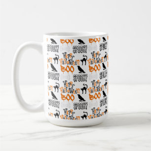 CANECA DE CAFÉ ORANGE BLACK WHITE HALLOWEEN BOO