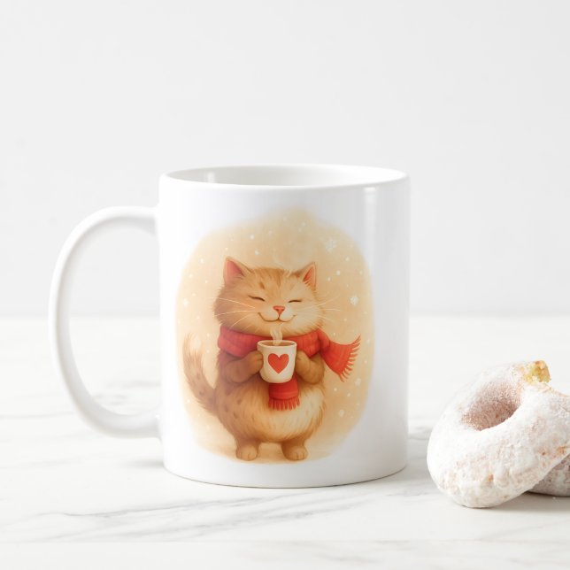 Caneca De Café Orange Cat Mug for Cat Lovers (Com Donut)