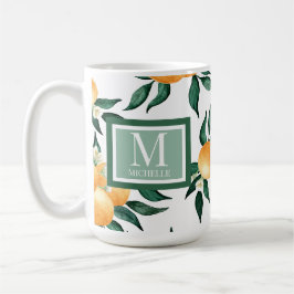 Caneca De Café Orange Citrus Watercolor Monogram Name