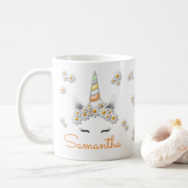 Caneca De Café Orange Daisies Unicorn Princesa Coroa (Com Donut)