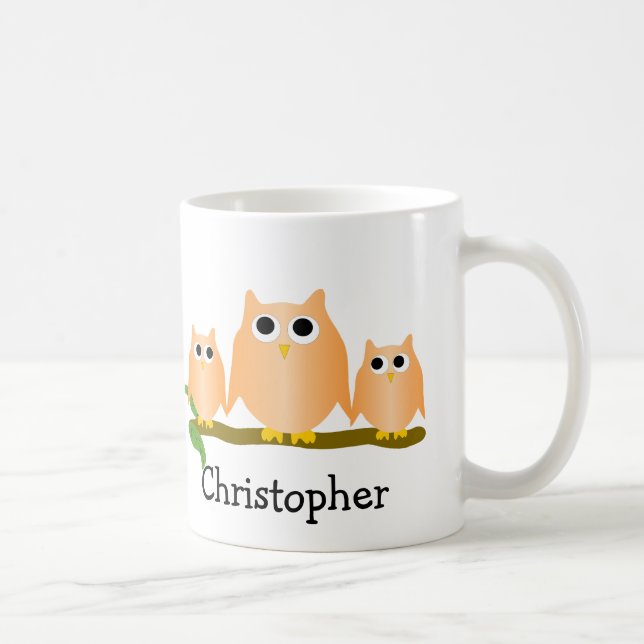 Caneca De Café Orange Owls Design Personalised (Direita)