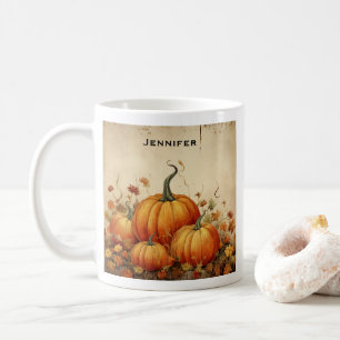 Caneca De Café Orange Pumpkins Rustic Autumn