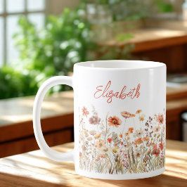 Caneca De Café Orange Watercolor Wildflower