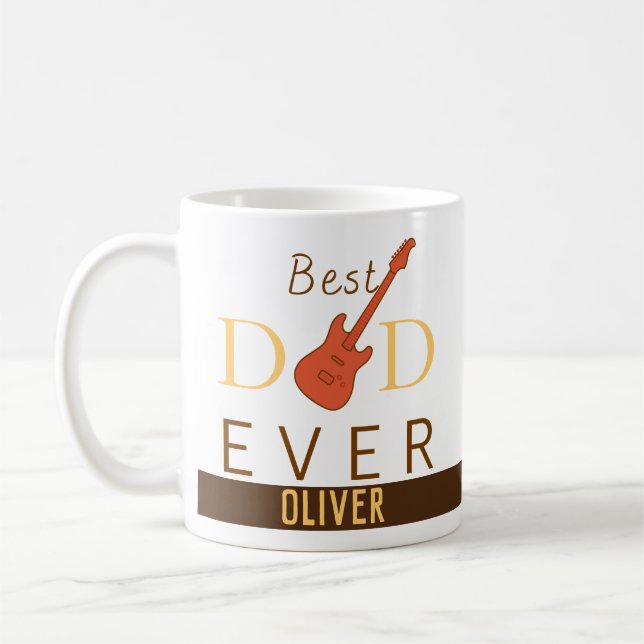 Caneca De Café Orange Yellow Brown Best Pai Ever Music Guitar (Esquerda)