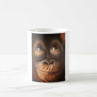 Caneca De Café Orangotango de sorriso da pintura a óleo do macaco