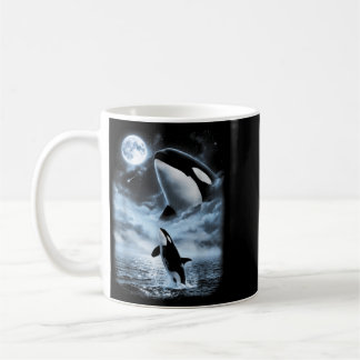 Caneca De Café Orca Uivando à Lua Animal Marinho Retro 90s