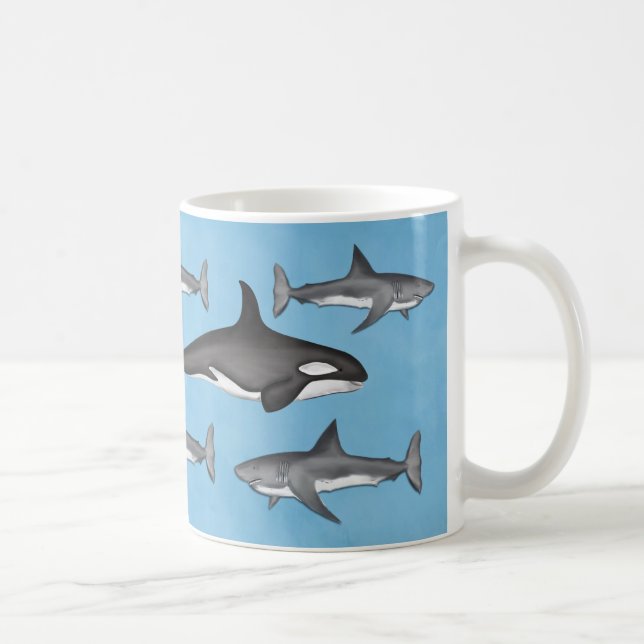 Caneca De Café Orcas e Tubarões do Oceano Simples Modernos (Direita)