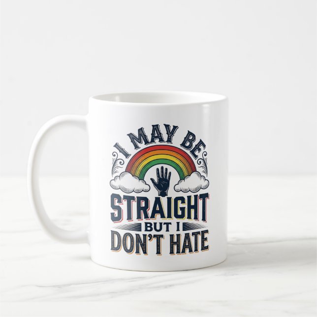 Caneca De Café Orgulho Arco-Íris Aliado Reto Design Vetorial Vint (Esquerda)